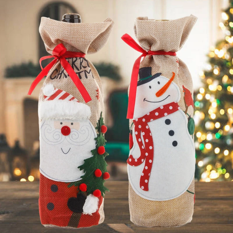 

Christmas Wine Bottle Covers Bag Holiday Santa Claus Champagne Bottle Cover Red Merry Christmas Table Decorations For Home