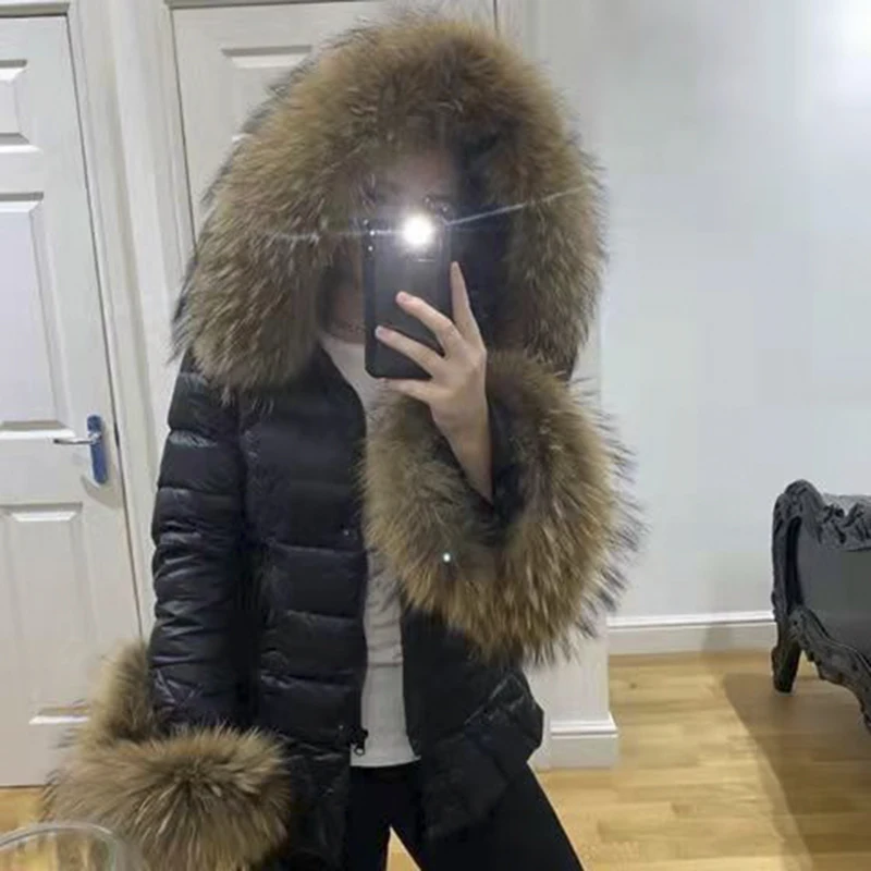 Kadın Kış Ceket uzun kaban Gerçek Fox Kürk Yaka Aşağı Parka Kabanlar Kalın Sıcak Kış Giyim 2019 Moda Ördek Aşağı Ceket