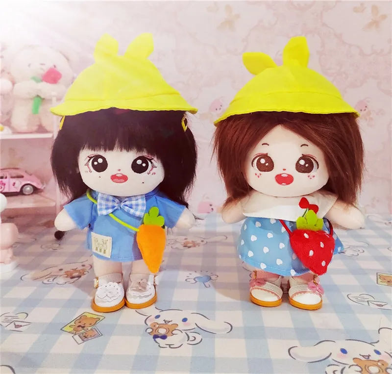 

20cm doll clothes kindergarten doll clothes suit with 20cm doll bag Denim vest shirt dark green suspender skirt for 20 Exo doll