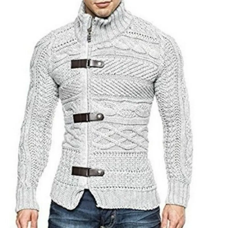 Mens Autumn Winter Knit Sweater Pullover Casual Warm Knitted Cardigan Men White Turtleneck Slim Fit Knit Thin Clothes Sweaters