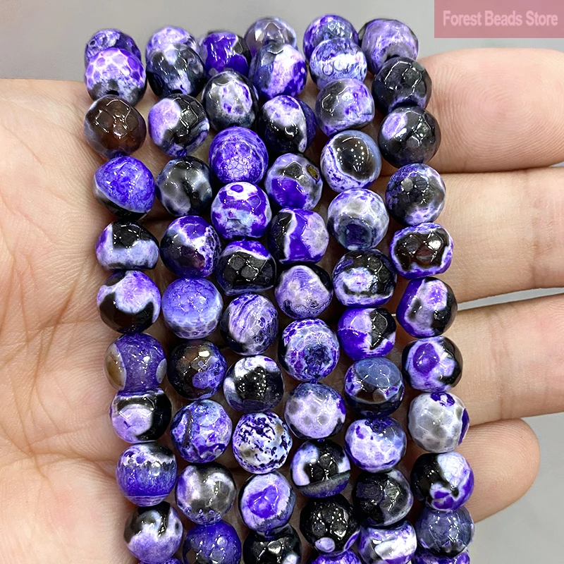 

8mm Natural Frost Cracked Dream Purple Fire Dragon Veins Agates Round Beads 15'' Strand for Jewelry Making Diy Bracelet Earrings