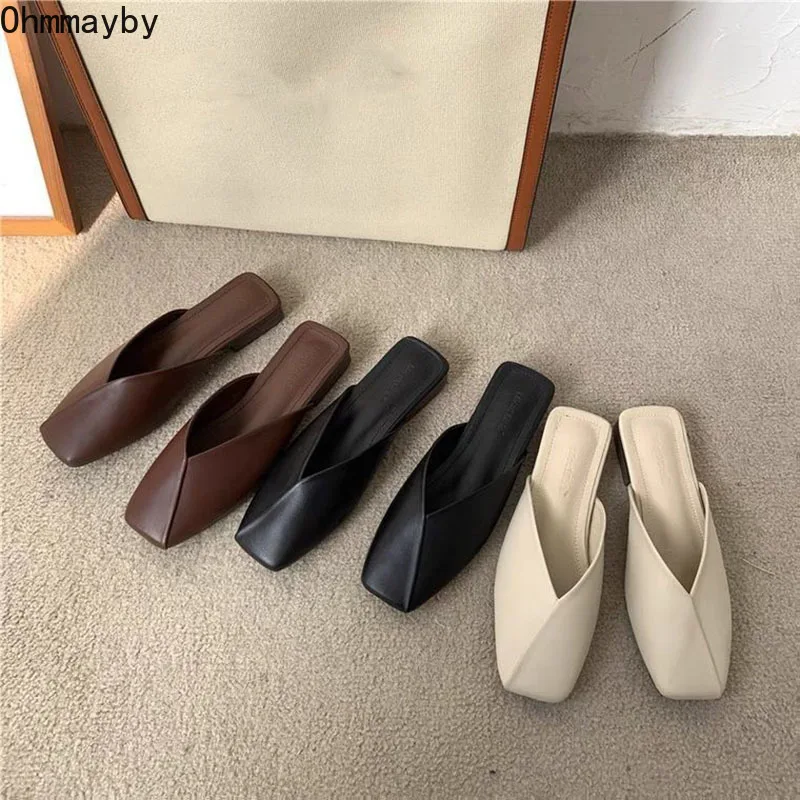 

2022 Designer Mules Women Slippers Square Toe Slip On Ladies Summer Casual Thick Heel Outdoor Slides sandalias mujer