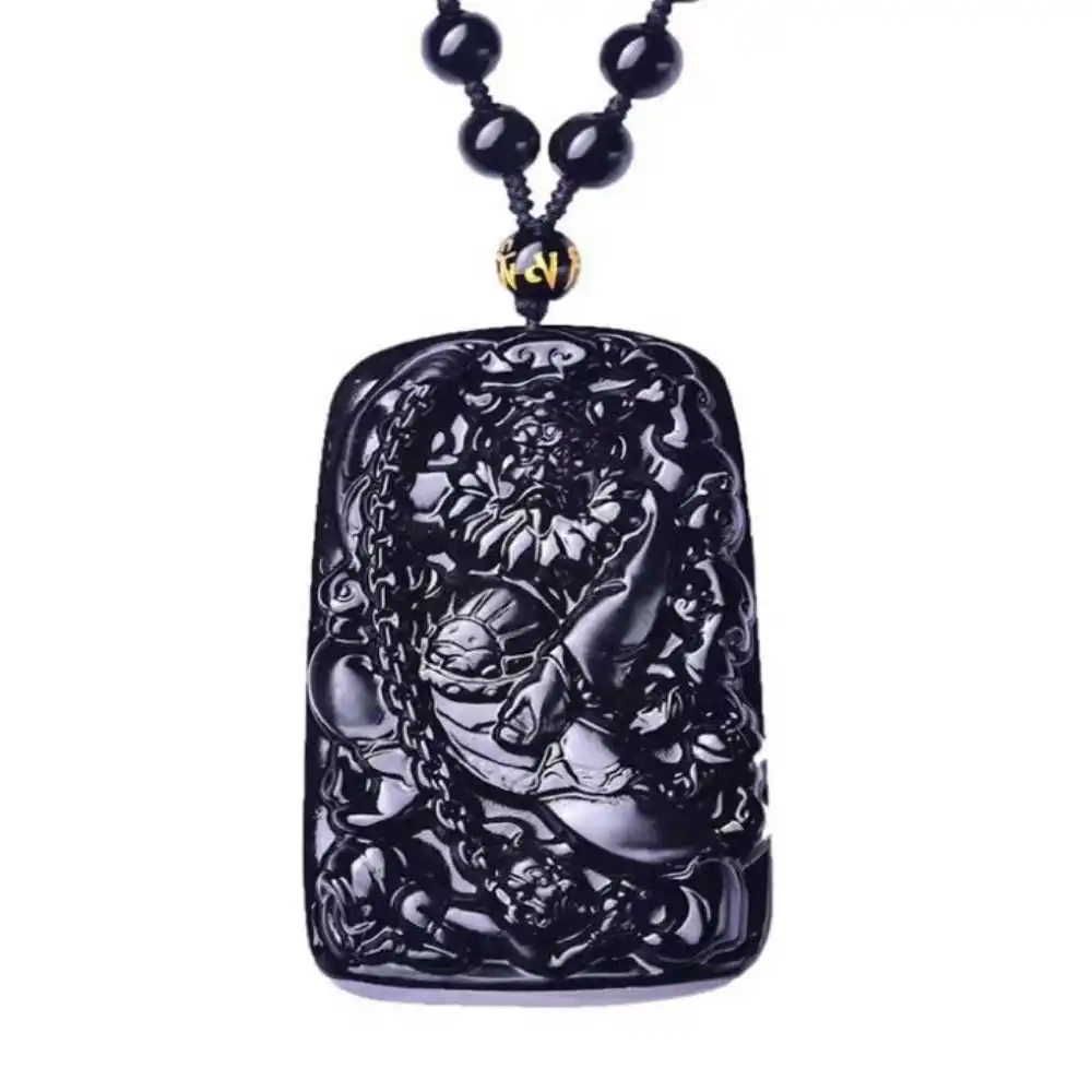 

Natural Obsidian Zhong Kui Lucky Amulet Pendant Energy Natural Cross Keychain Jewellery Wholesale Charm Women Zodiac Choker