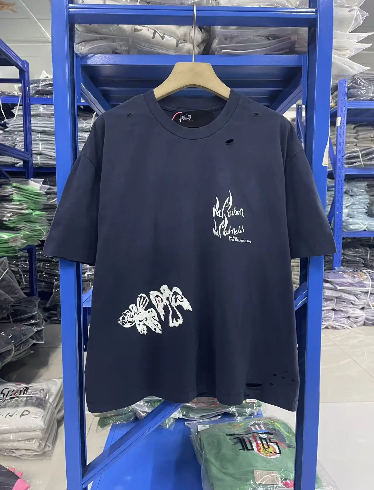 Фото FW26 Paly Hollywoo «PANIQVE ANEEDIE PRK» с принтом, потертые старые потертые винтажные хлопковые футболки с короткими рукавами для мужчин №2