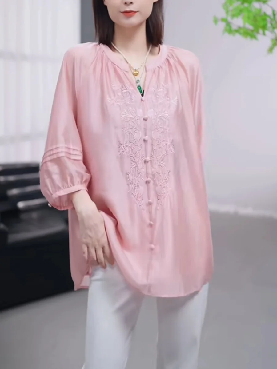 2024 летние новые модные темпераментные рубашки с v-образным вырезом женские в