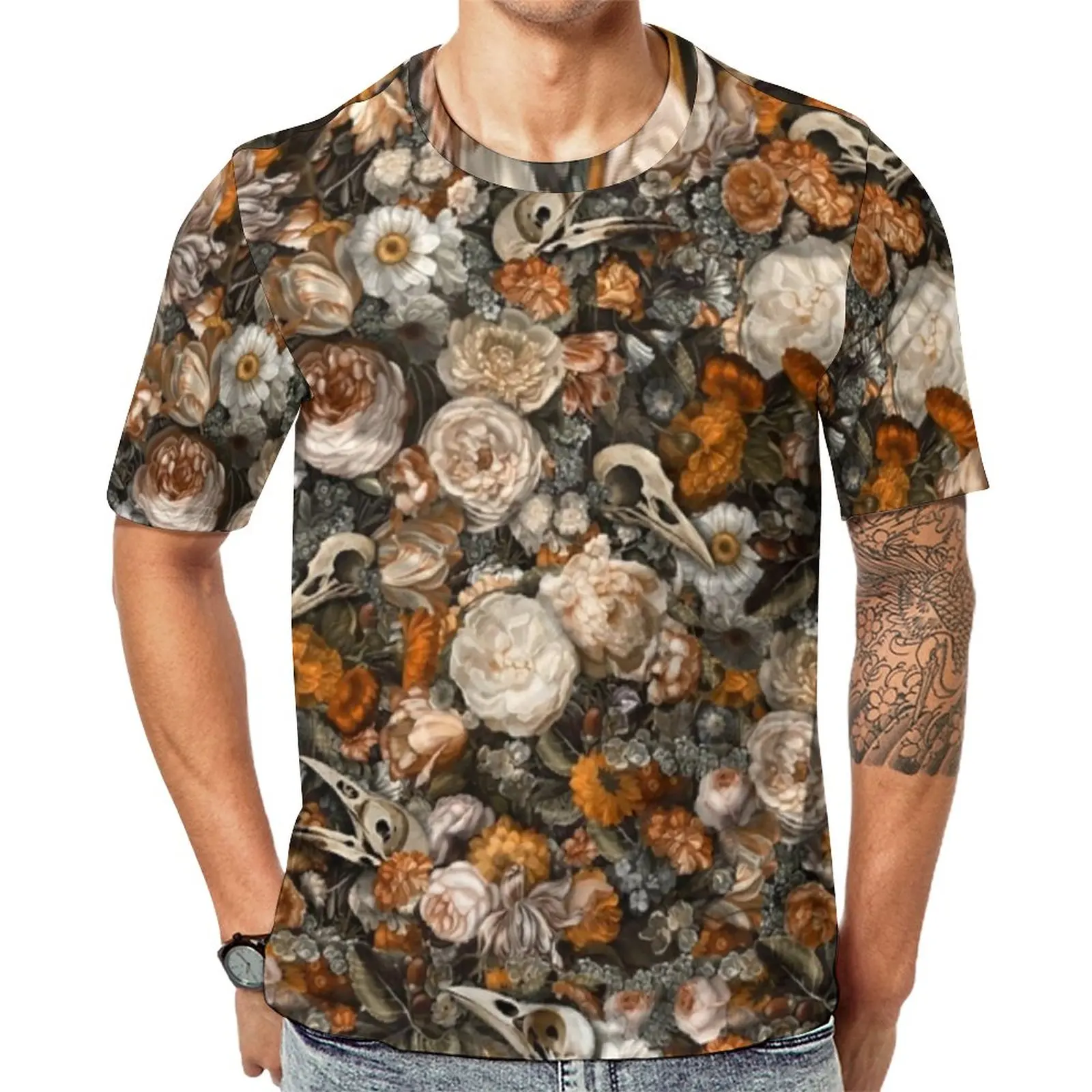 

Baroque Macabre T Shirt Floral Print Men Hippie T Shirts Summer Tee Shirt Short Sleeve Y2K Oversized Clothes Birthday Present