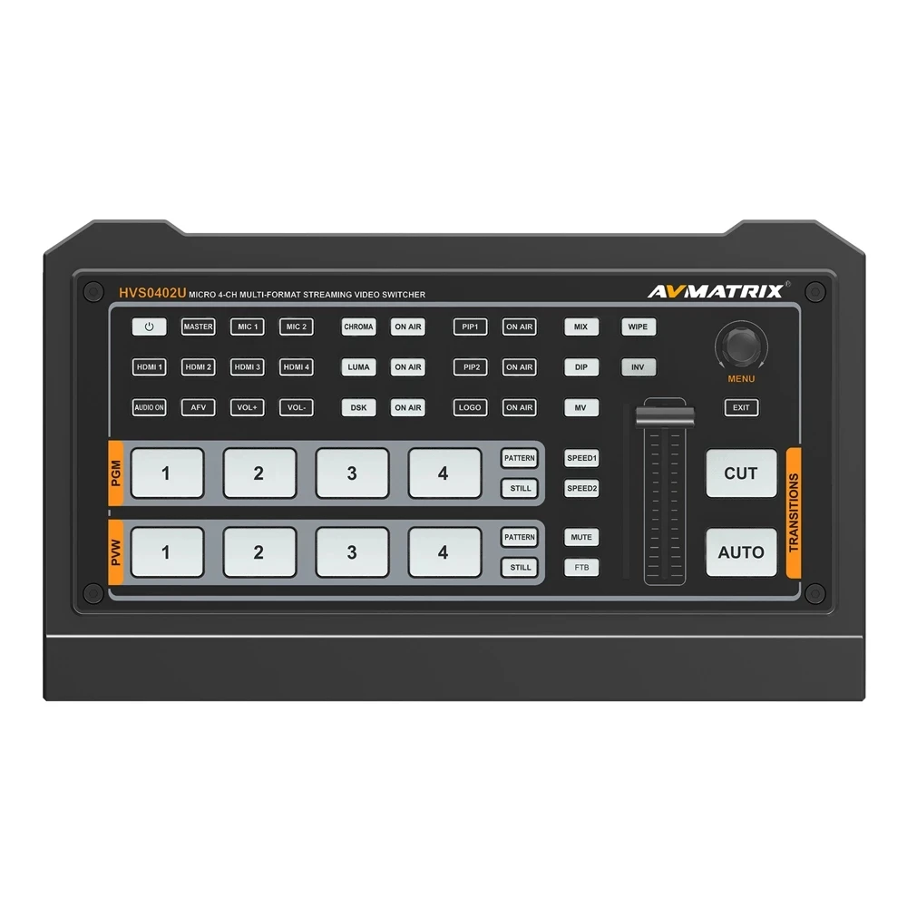 

Avmatrix HVS0402U Nieuwe 4 канала HD-MI видеопереключатель в реальном времени Qith Luma ключ Chroma ключ ниже по потоку Sleutel Ftb/Pip voor
