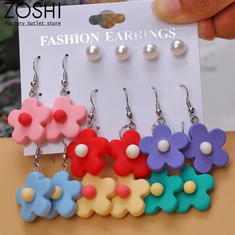

8pairs Small Sunflower Drop Earrings Set for Girls Student Kids Imitation Pearl Stud Earrings Set For Women Acrylic Jewelry