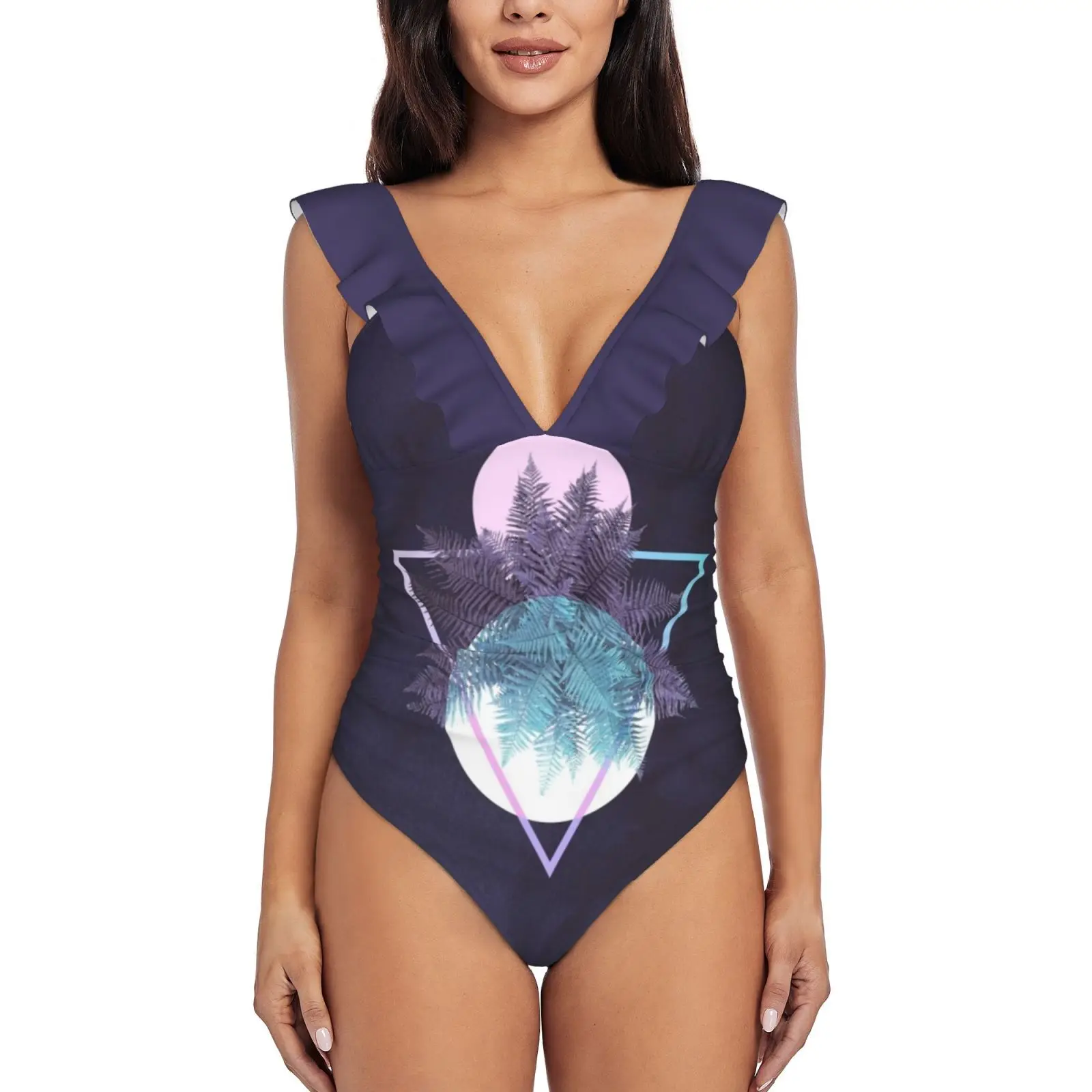 

Moon Fern On Geometry And Marble #Minimal #Homedecor Ruffle Swimwear Women One Piece Swimsuit Monokini Push Up Bathing Suit