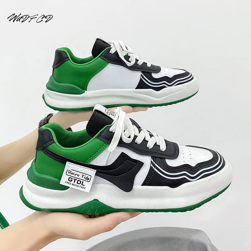 

Men Sneakers Casual Fashion Leather Mesh Breathable Height Increased Flat Platform Board Shoes Trend Easy Matching White Shoes