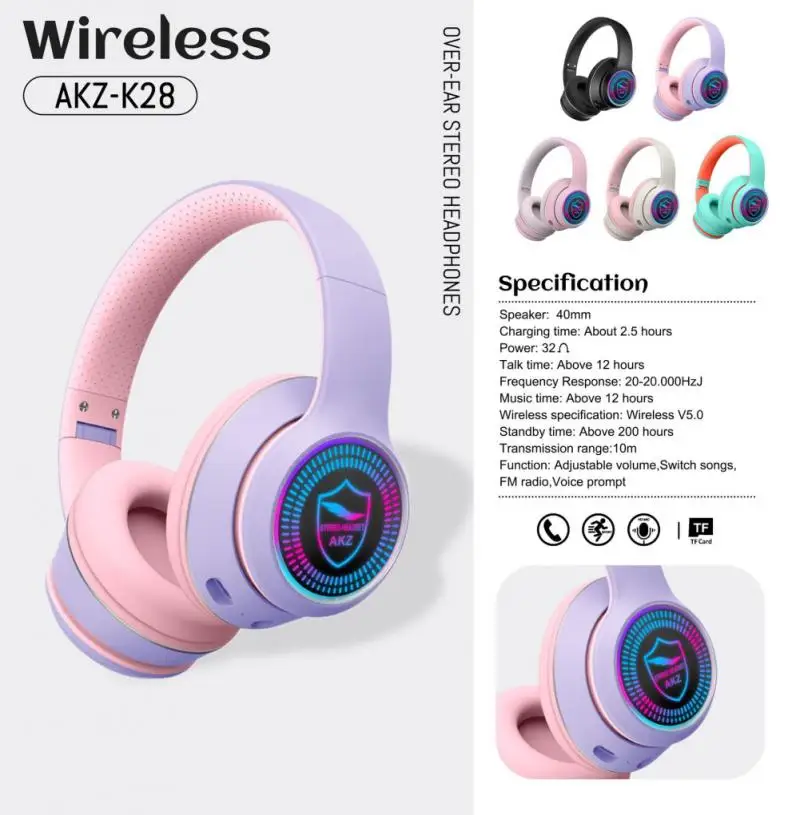 

Wireless Headphone Intelligent Noise Reduction Bluetooth-compatible5.0 Cute Stereo Gaming Sports Headset Computer Accessories