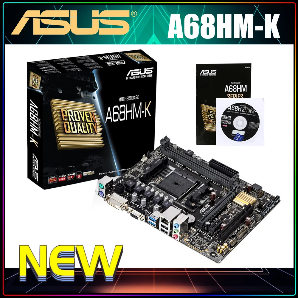 

FM2+ Motherboard New ASUS A68HM-K Motherboard Socket FM2 Original Package 100% Brand AMD A68H Chipset DDR3 2400MHz 32GB SATA II