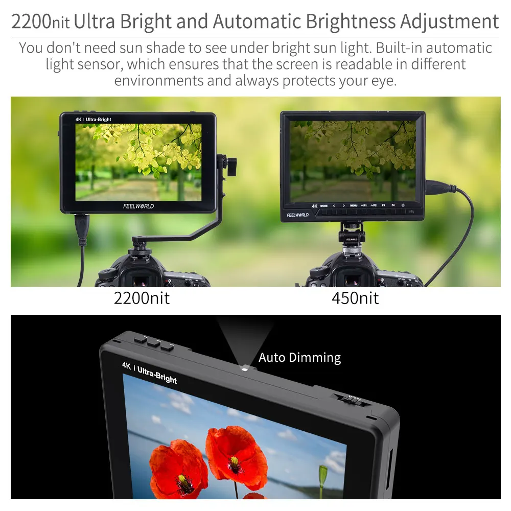Фото FEELWORLD Полевой монитор камеры LUT7 7-дюймовый сенсорный экран 2200 нит 3D LUT 4K HDMI-монитор с режимом волновой формы векторскопа вентилятора №2