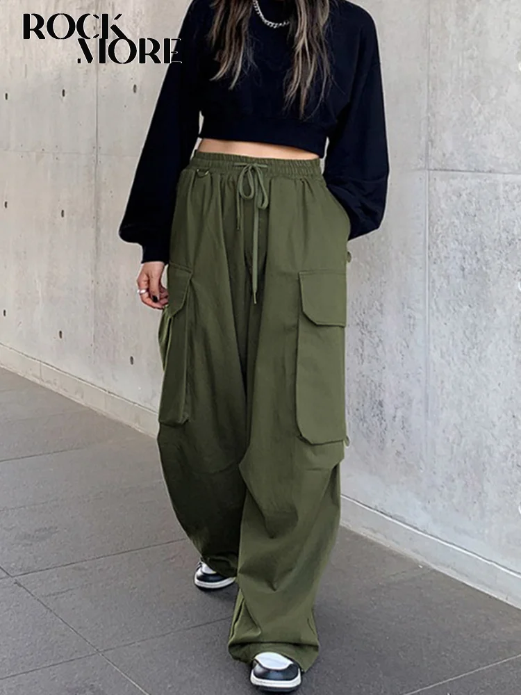 

Rockmore Green Baggy Cargo Pants Women Elastic High Waist Sweatpants Harajuku Casual Loose Wide Leg Trousers Streetwear Joggers