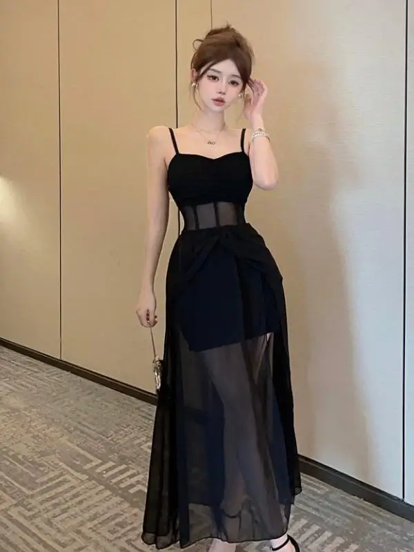 Южная Корея Шикарное французское платье Hepburn Sle Черное облегающее талию на