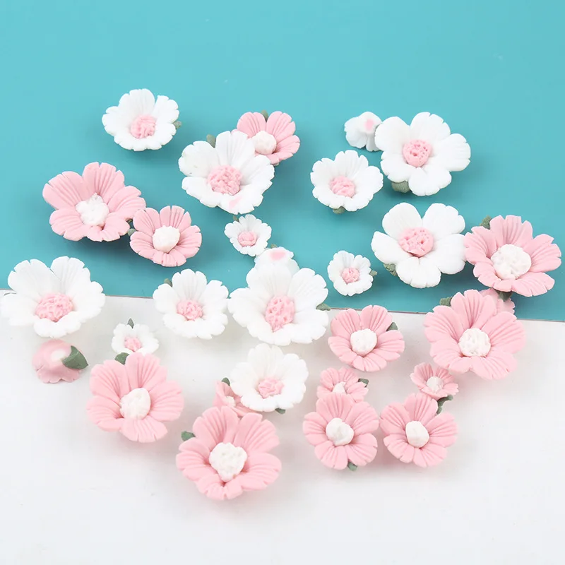 

100pcs 10-20MM Ceramic Camellia Peach Blossom Flat Back Cabochon Charm DIY Handcraft Epoxy Accessories Phone Nail Art Decoration