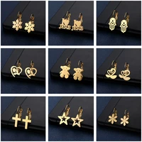 1 pair gold fake piercing stainless steel earrings star butterfly flower geometry ear clip korean fashion trend womens jewelry