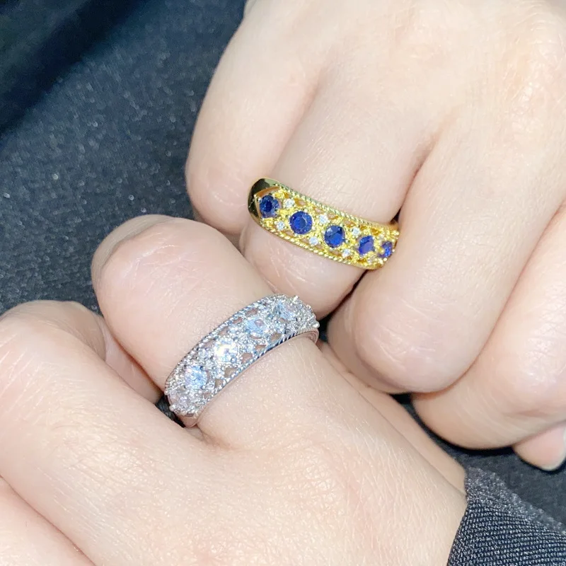 

New Fashion Hot Sale 925 Sterling Silver Full Diamond Couple Ring French Style High Quality Jewelry Lace Edge Party Wedding Gift