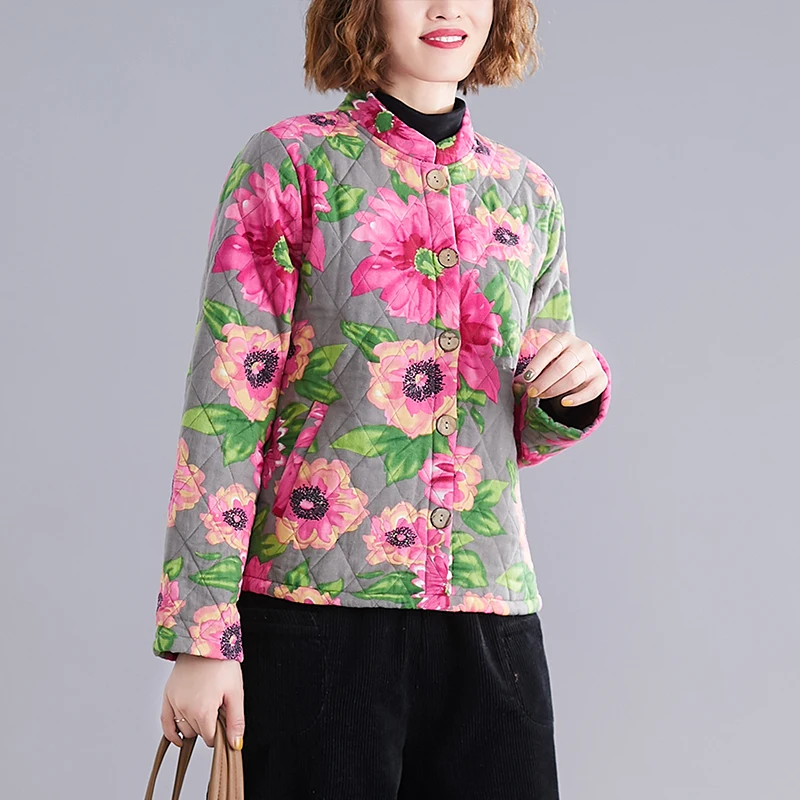 Женское утепленное пальто из хлопка однобортное винтажное Паркера с длинным