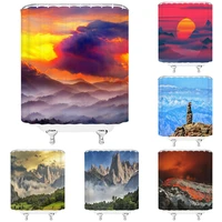 sunset mountains sea of clouds shower curtains sunrise forest stacked rocks landscape 3d scenery fabric bathroom decor curtain