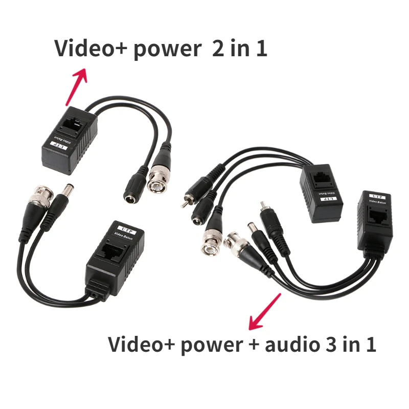 1 Pair BNC To RJ45 Passive Video Power + Audio Balun Transceiver For CCTV Camera