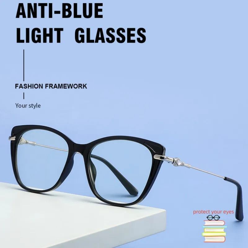 

Women's cat-eye TR90 frame mirror leg with diamond anti-blue light anti-ultraviolet goggles TJ861