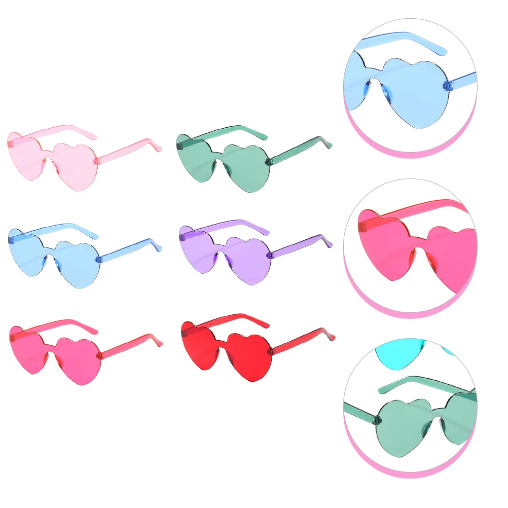 

6 Pairs Heart-shape Sunglasses Festival Party Eyeglasses Prop Rimless Sunglasses
