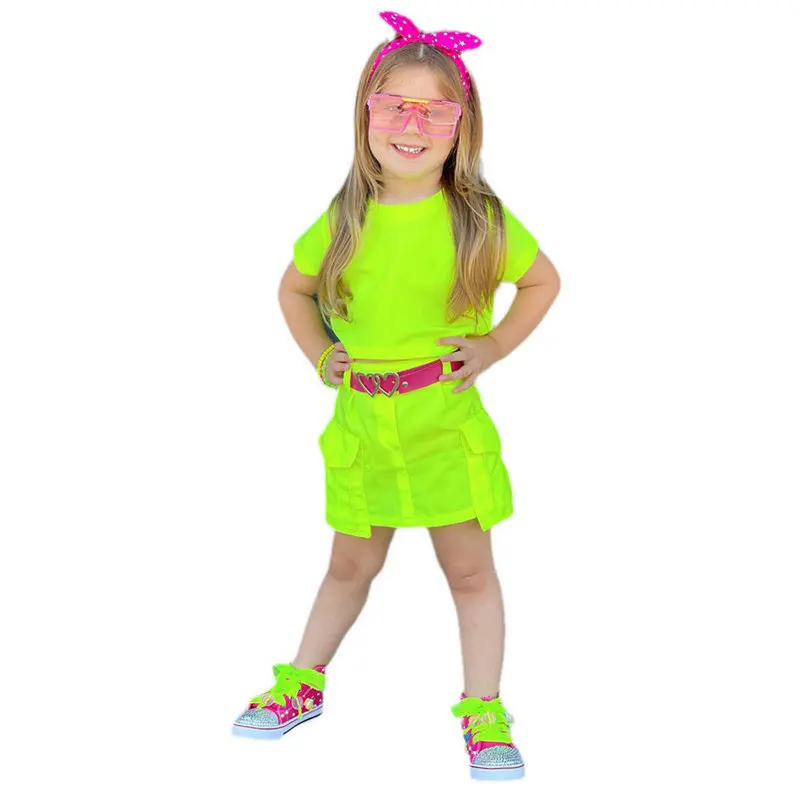 

2023 Baby Girls Clothes Set Summer Green Kids Clothing Suits Short Sleeve T Shirts+Skirts Outfit Children Girl Clothes Suit 1-8Y