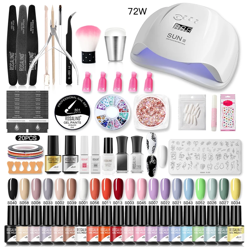 

ROSALIND Nail Gel Polish Kit With UV Lamp Soak Off Gel Varnish Professional Manicure Set For Nail Art Base Top Coat Nails Tools