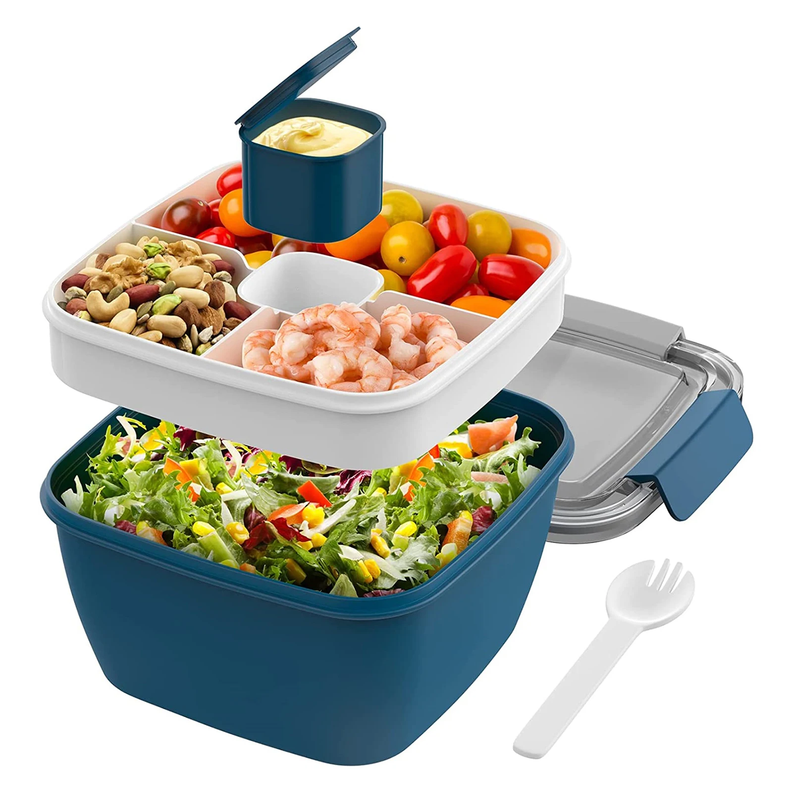 

Salad Container For Lunch Leak-Proof Salad Container Box Lunch Box With Large 52-oz Salad Bowl 3-Compartment Bento-Style Tray
