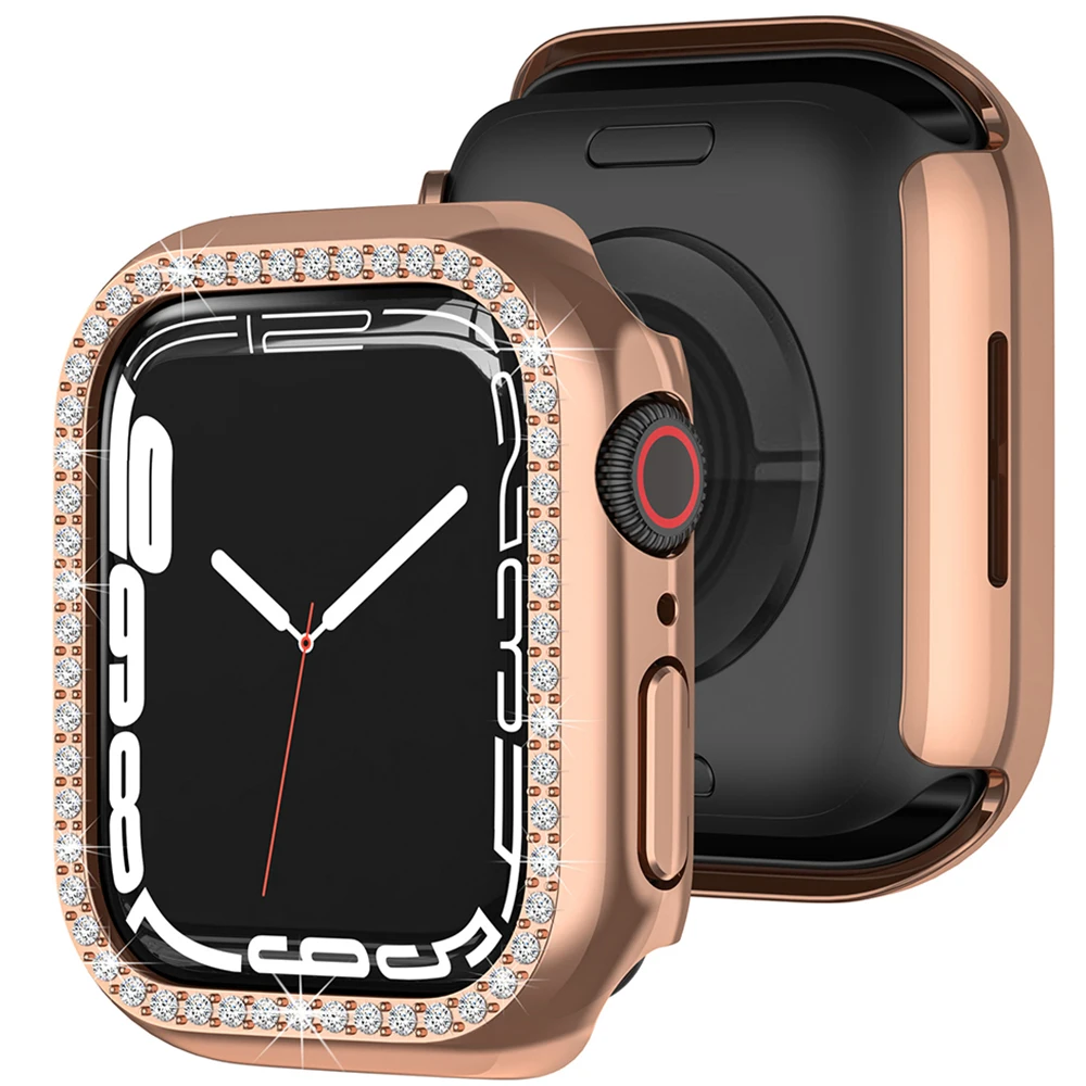 

Diamond-studded Smart Watch Case for Apple Watch Band 41mm 45mm PC Case All-Around Protective Iwatch 7 Fashion Watch Accessorie
