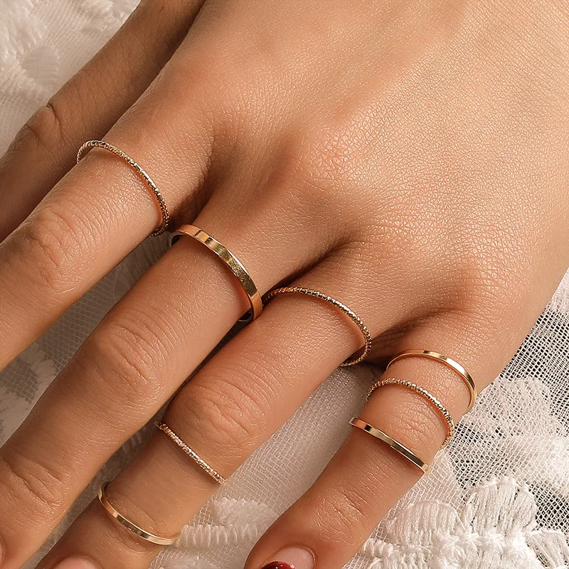

10Pcs Fashion Minimalist Ring Set Punk Simple Round Rings Vintage Bohemian Finger Charms Women Trendy Jewelry Gift fo Women Girl