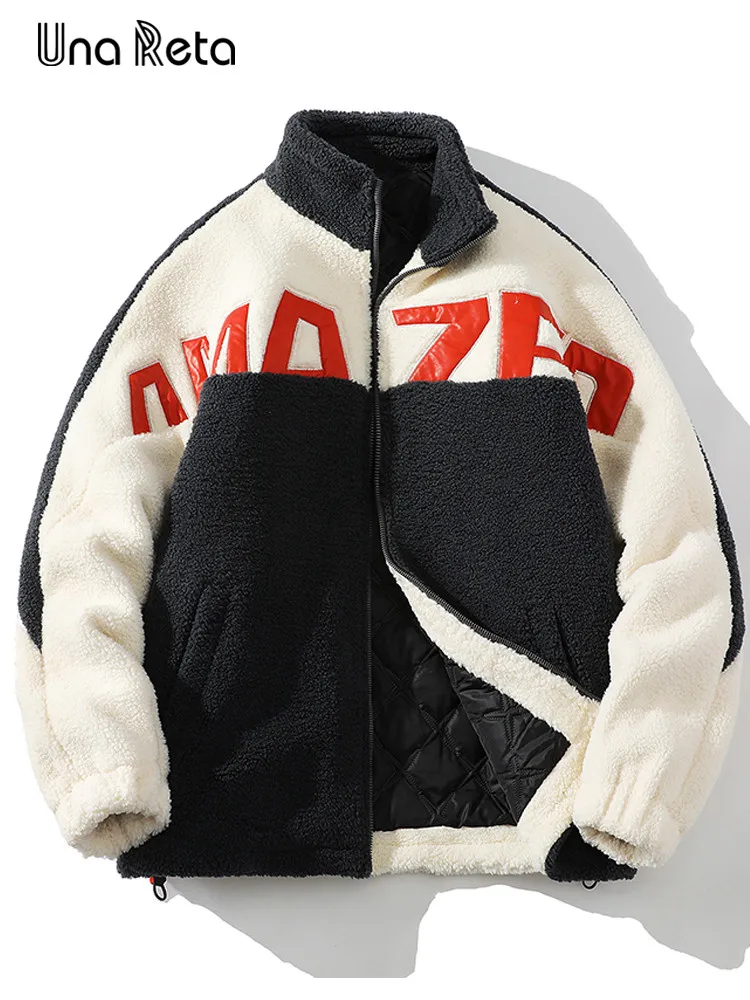 

Una Reta/зимнее мужское пальто, Новая повседневная парка из овечьей шерсти, Мужская одежда, теплая куртка в стиле хип-хоп из искусственной кожи с буквенным принтом