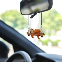 wooden cute anime car accessorie lazy sloth pendant auto rearview mirror ornaments birthday gift auto decoraction car fragrance