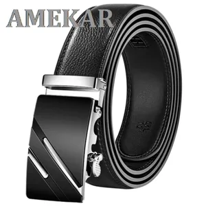Men Alloy Automatic Buckle Genuine Leather Belt Luxury Black Male Belts High Quality Classic Busines in Pakistan