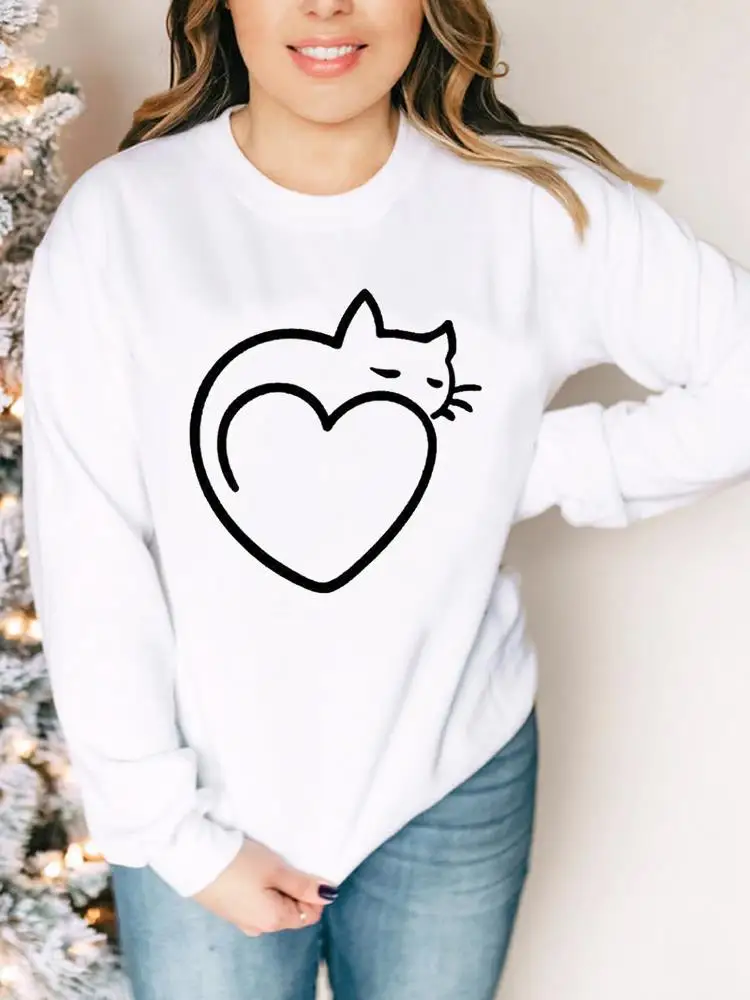 Милые милые пуловеры с рисунком сердечек и кошек свитшоты Женская Повседневная