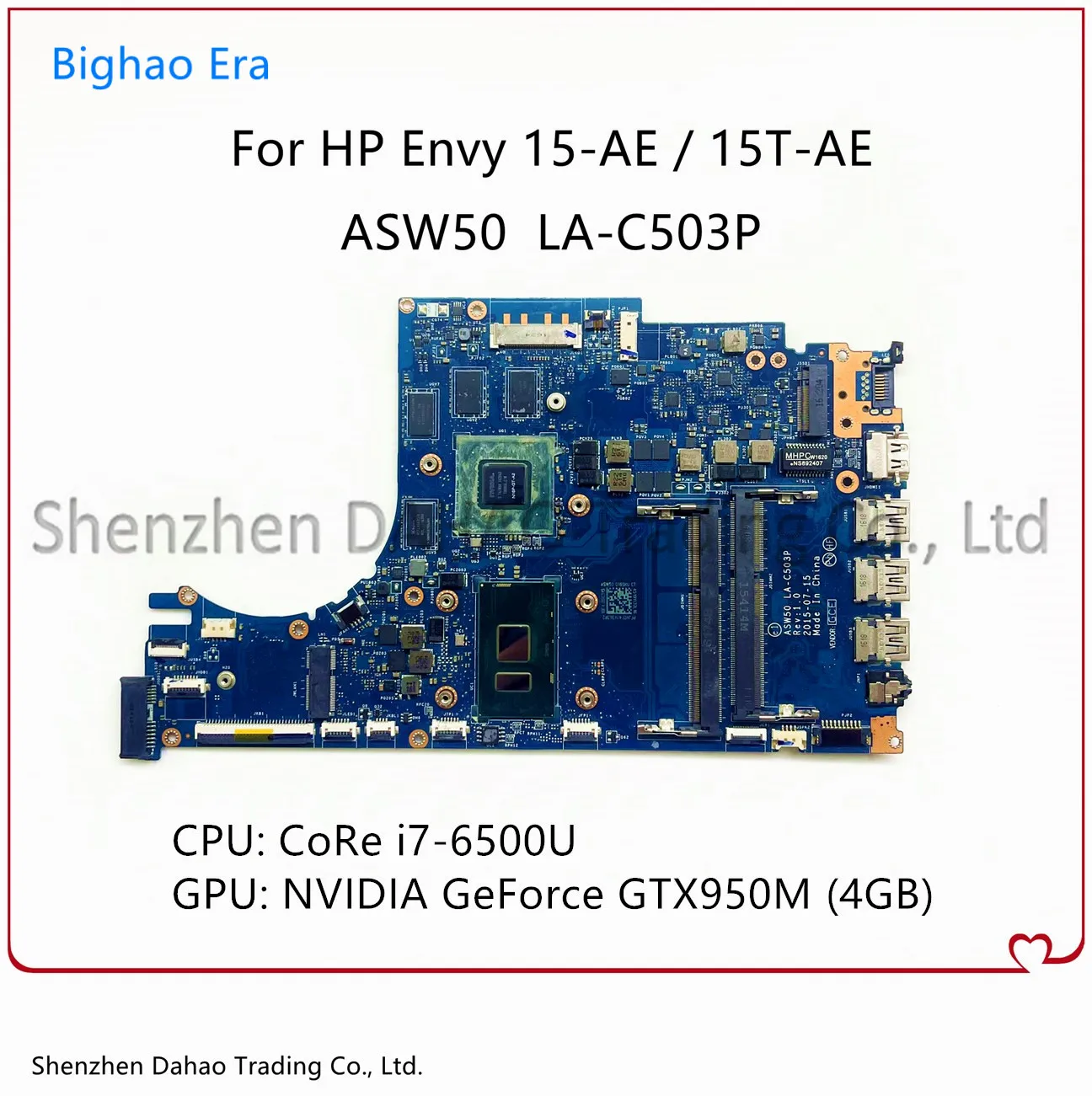 

Материнская плата для ноутбука HP Envy 15-AE 15T-AE с i7-6500U GTX950M 4GB-GPU ASW50 LA-C503P 829900-601 829900-001, материнская плата