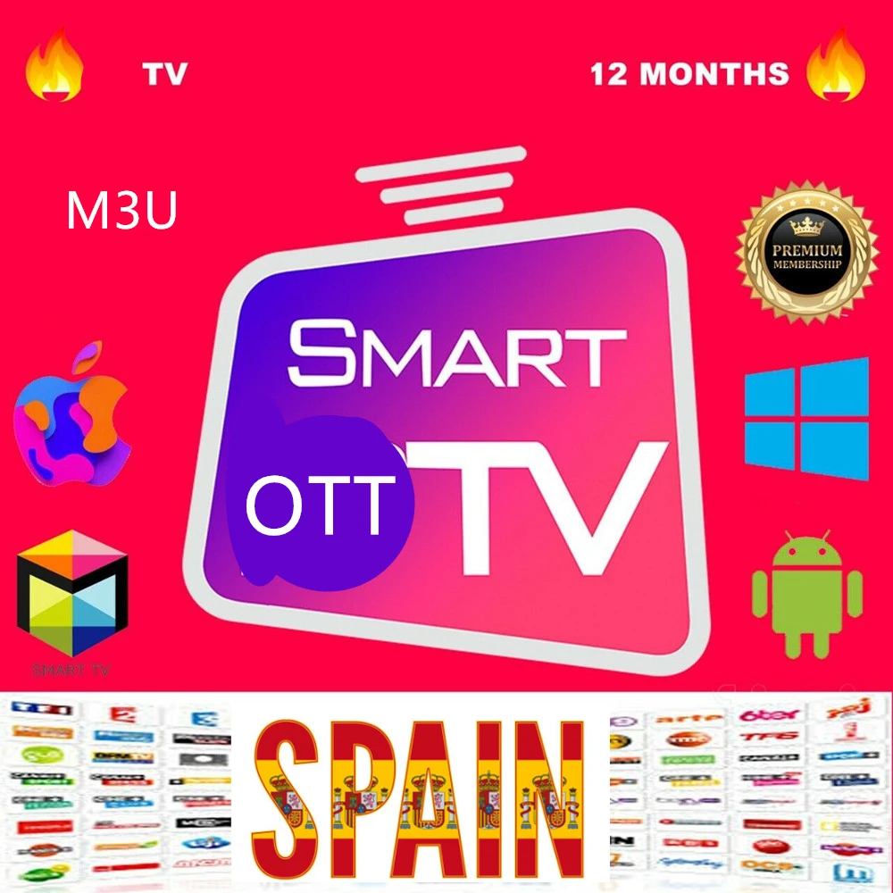 

12 Months Abonnement IPTV Spain Europe France Germany With 4K HEVC VOD Movies For Xtream Code m3u Smart IPTV Smarters Pro Ios PC