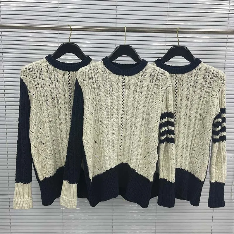 TB THOM Men Vintage Sweaters Sleeve Patchwork Fashion Korean Design Knitted Sweater Top Quality Autumn Winter New Pullovers