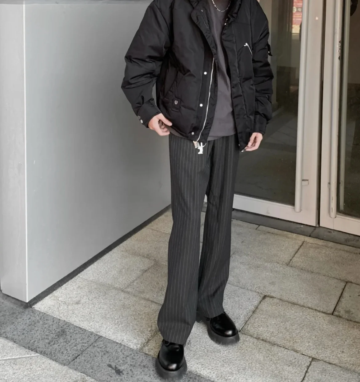 Haonanhuang Haonan Желтые овечьи шерстяные смешанные брюки с резинкой в полоску