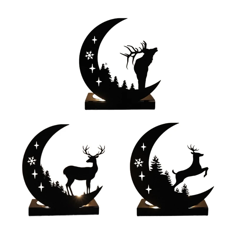 Christmas Reindeer Moon Tealight  Stand Holiday Ornaments Exquisite Candlestick For Home Table