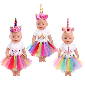 43 см для ухода за ребенком для мам мальчиков американских кукол одежда Единорог обувь Юбка цветов радуги; Платье для новорожденных детские игрушки аксессуары подходят 18 дюймов, с круглым вырезом, для девочек подарок f74