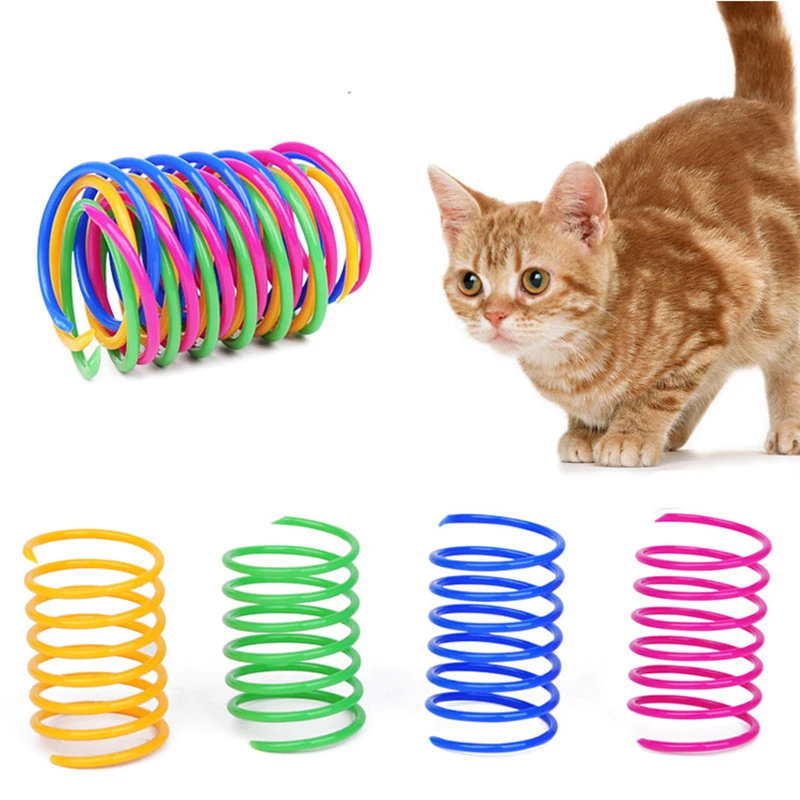 

4Pcs Plastic Spring Cat Toy Colorful Coil Spiral Spring Pet Action Wide Durable Interactive Toy Pet Accessory kitty Training Toy