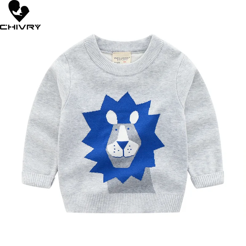 New 2022 Kids Children Pullover Sweater Autumn Winter Boys Cute Cartoon Jacquard O-neck Knitted Jumper Sweaters Tops Clothing