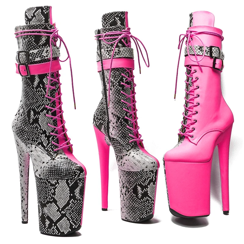 Leecabe  23CM/9inches color matching  Extreme High Heels Platform Boots Lace Up Sexy Pole Dancing Ankle Boots women boot 4BY
