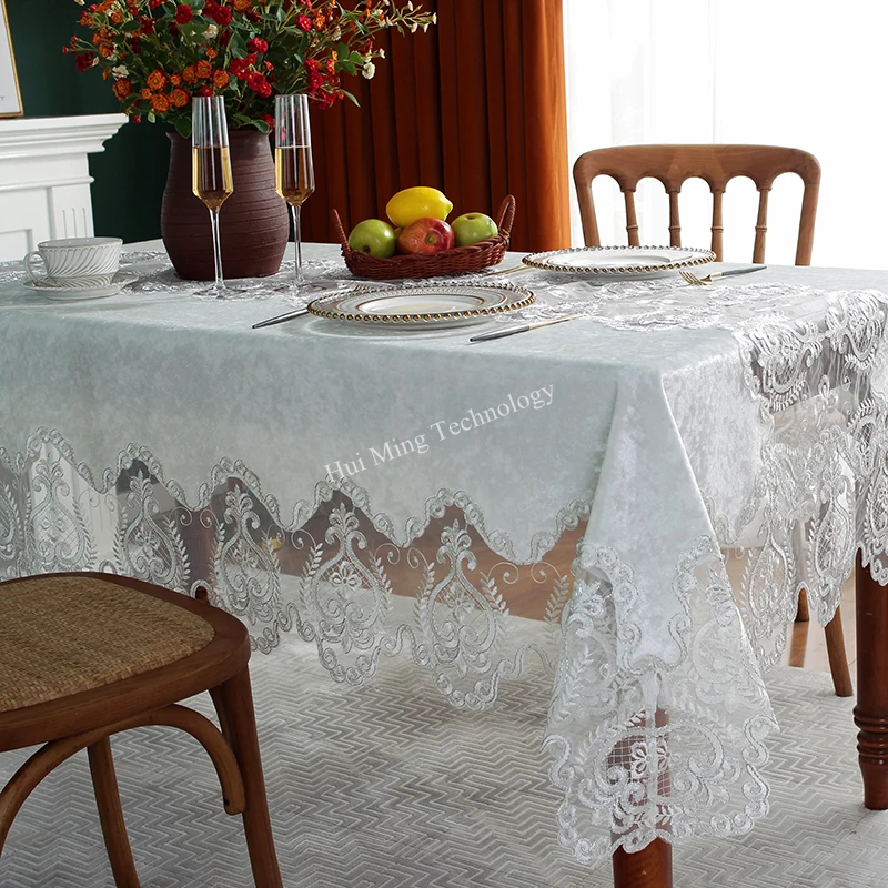 Tablecloth Embroidered white Golden Velvet Gold Luxury Table Dining Table Cover Table Cloth Flower Lace Tv Cabinet Dust Cover