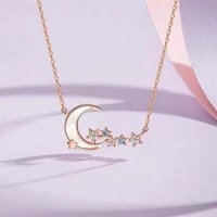 fashion korean style cute moon star pendant necklaces for women girls crystal jewelry gift trendy link chain party jewellery