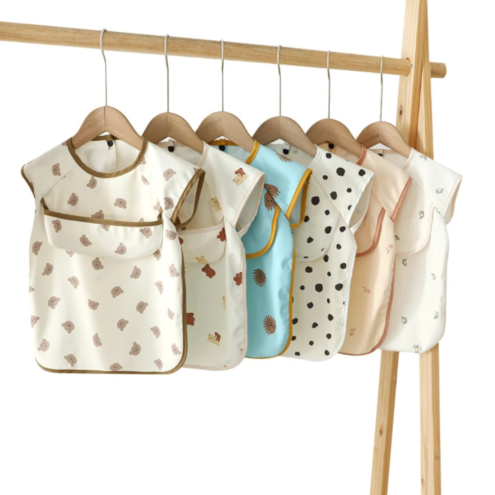 

Baby Bib Short-sleeved Pu Reverse Clothing Waterproof Eating Bib Burp Cloth Feeding Baby Rice Pocket Anti-dirty 0-36 Months