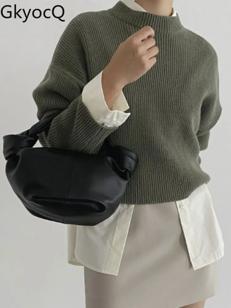 

Простой базовый плотный теплый Свободный пуловер с круглым вырезом и длинным рукавом, вязаный свитер для женщин, теплый топ, женская модная ...