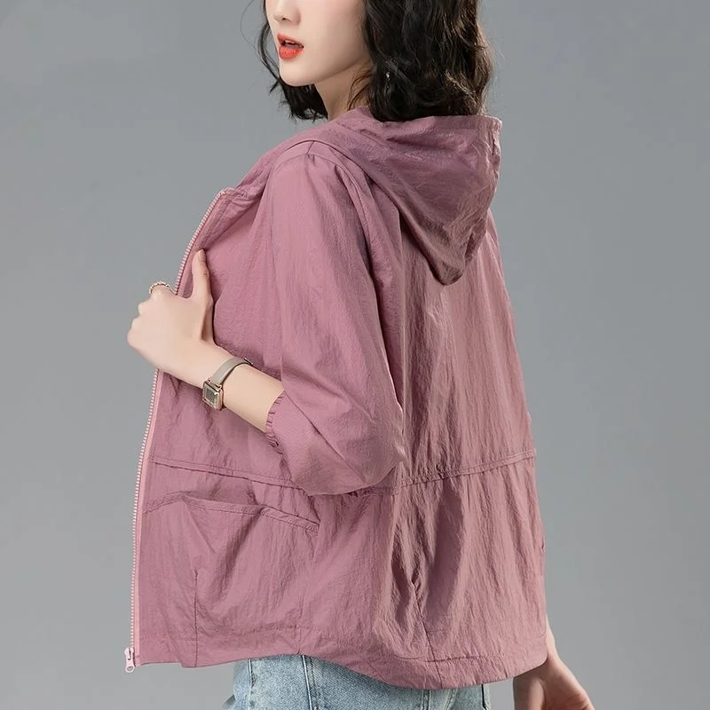 

2023 New Summer Jacket Women Trench Coat Long Sleeve Top Casual Sun Protection Windbreaker Loose Thin Bomber Jacket Outerwear